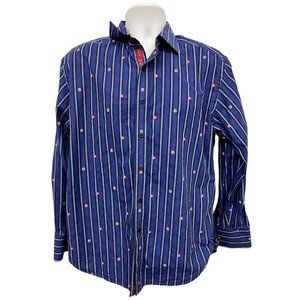 Robert Graham Contrast Flip Cuff Shirt Mens Large Multi Color Stripe Floral